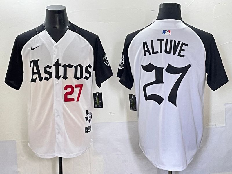Men 2025 Houston Astros #27 Altuve White Black Five generations Joint Name Nike MLB Jersey style 2